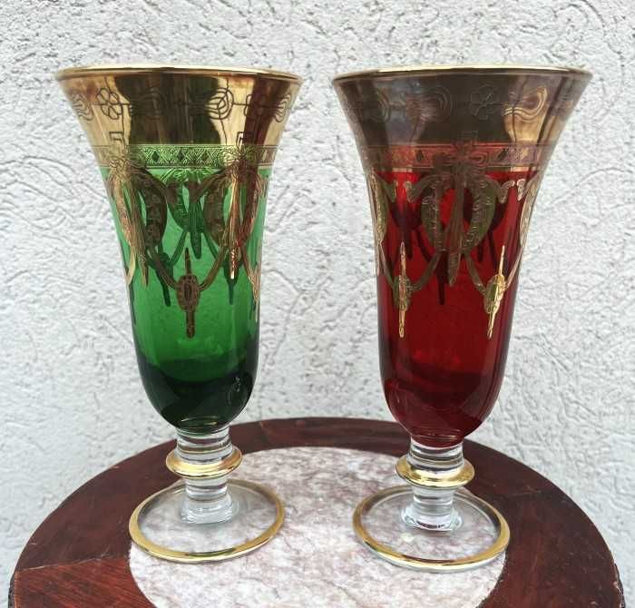 Arta italiana-set pahare pt sampanie-cristal premium-nuante vibrante-decoruri cu aur-Italia