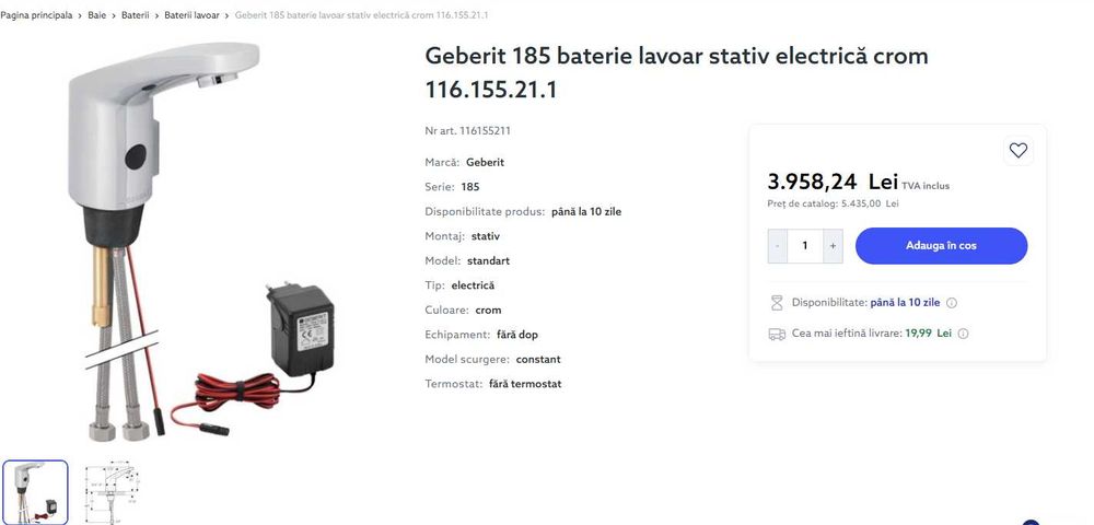 Baterie lavoar Geberit 182