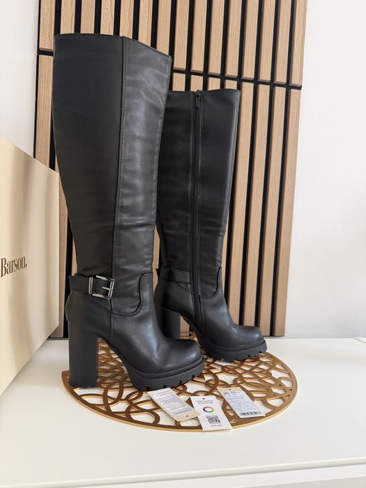 Cizme lungi negre cu toc gros Clara Barson marime 35
