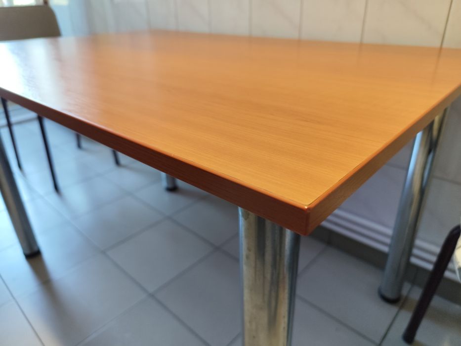 Masa bucătărie 120x60 cm, blat lemn, picioare cromate