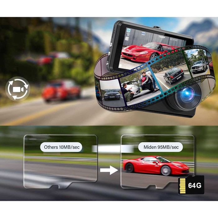 Camera auto Miden S7, 2.5K, fata si spate, 64GB, Full HD, 3.2 inch