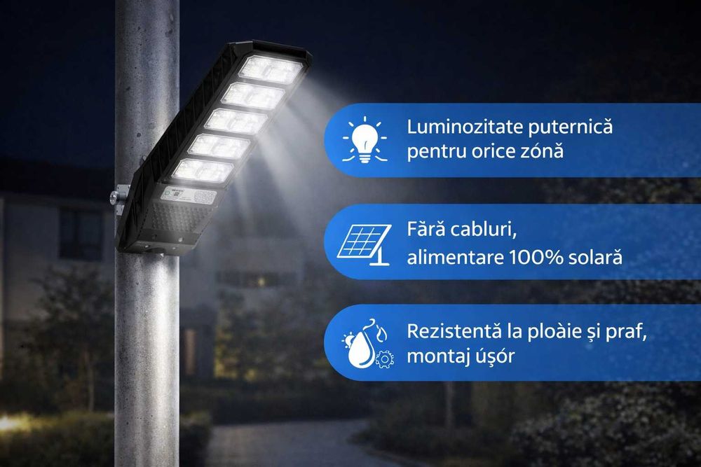 Lampa solara LED 2500W cu telecomanda iluminare exterior