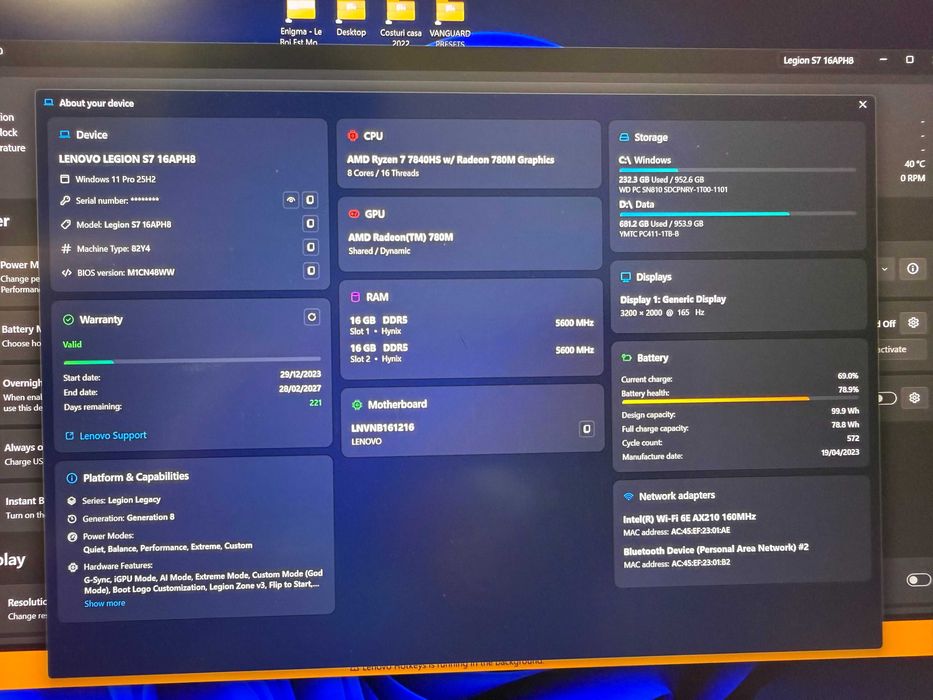 Laptop gaming Lenovo Legion Slim 7 | Ryzen 7 7840HS | 32GB | 2TB | RTX 4060 | Garantie