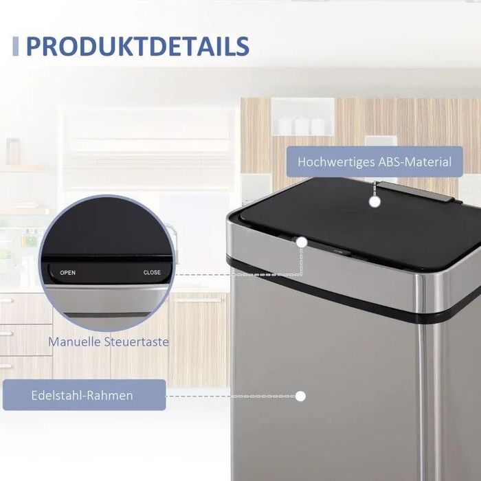 HOMCOM 47L Сензорен кош за боклук + 2 x 12.5L