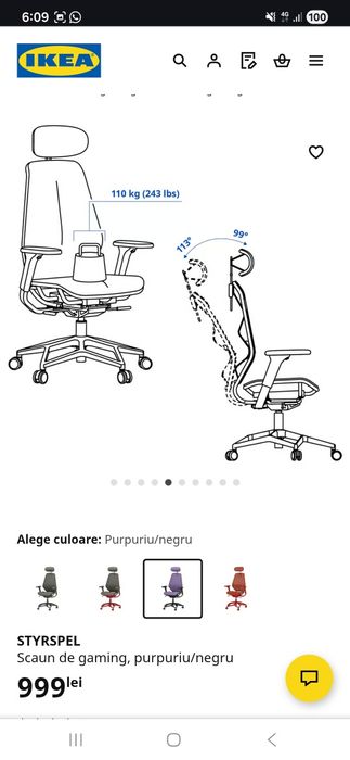 Scaun birou gaming Ikea STYRSPEL