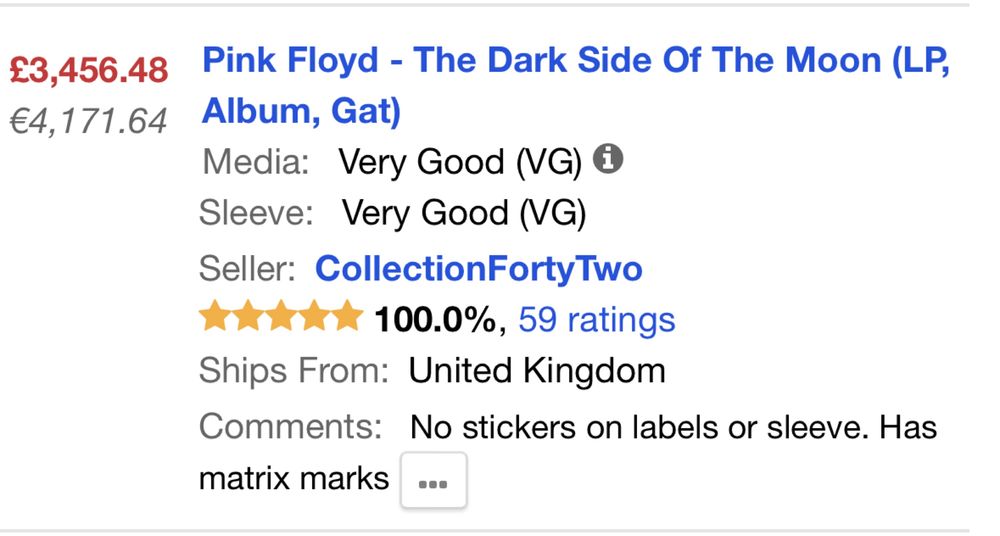 RAR Pink Floyd Dark Side of the Moon UK First Press A2/B2 Early Press