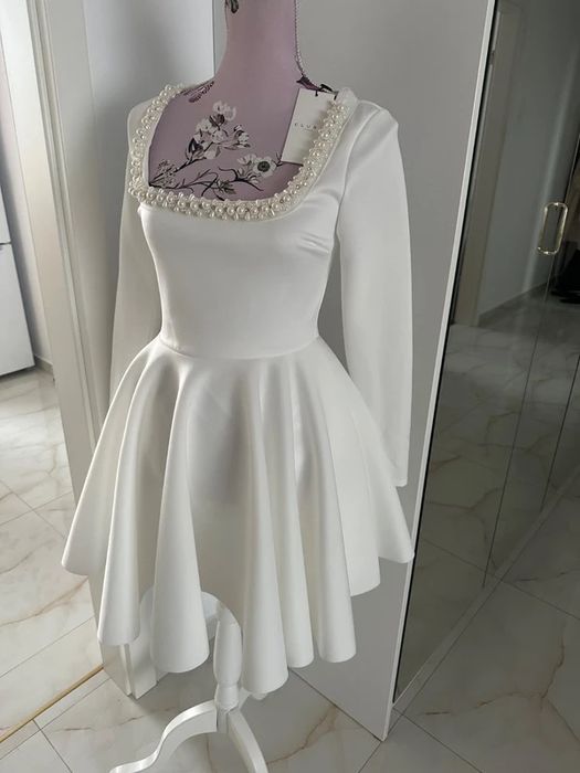 Club L Rochie mini perle crepe tutu albă mireasa botez