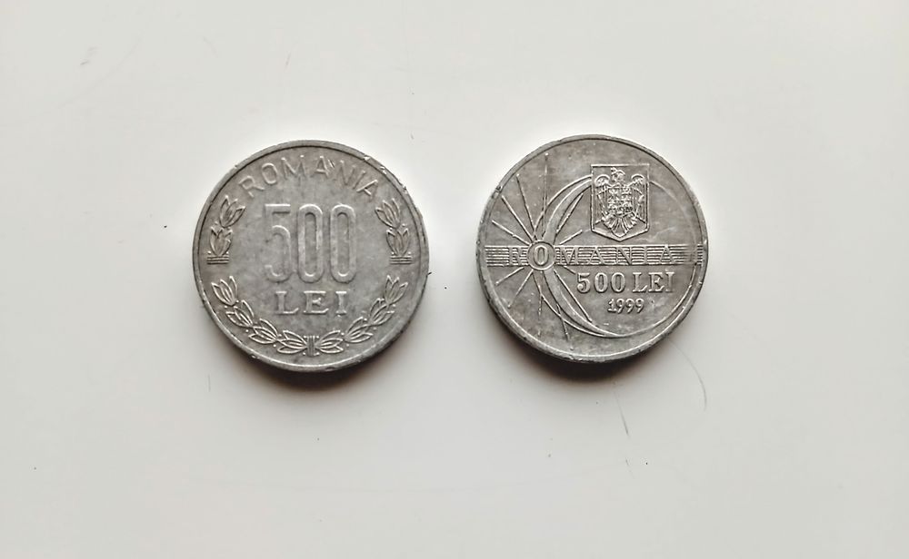 Două monede 500 lei din  anii (2000 și 1999)