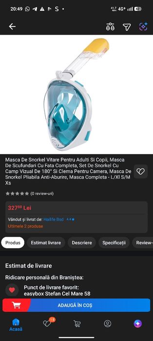 Mască de snorkel full-face / scufundări 180°, pliabilă, anti-aburire - Nouă
