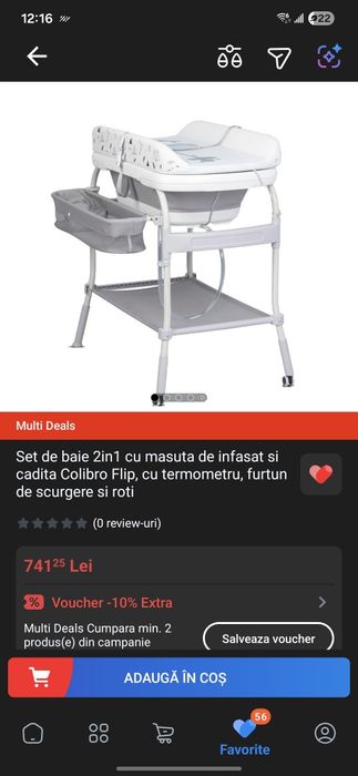 Set de baie 2in1 cu masuta de infasat si cadita Colibro Flip, cu termo