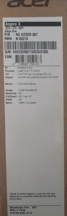 Acer  notbook sotiladi