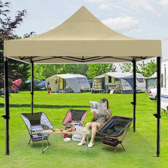 Градинска сгъваема шатра 3х3 усилена конструкция и гумирано покривало