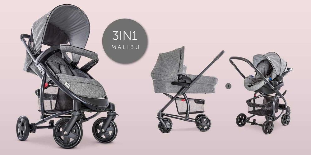 3 в 1 Бебешка Количка - Hauck Malibu 4 Trio Set H-14608 Столче за Кола и Кош за Новородено, Сива!