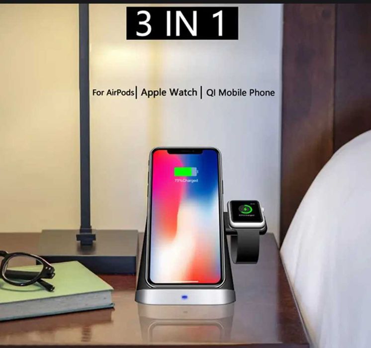 Беспроводное зарядное устройство QI  3 в 1 для iPhone Samsung!