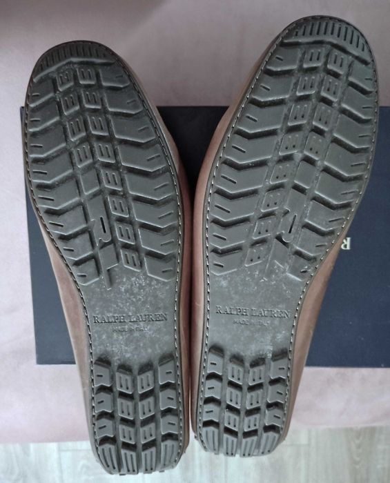 Ralph Lauren Mocasini barbati, din piele de vițel maro cu aspect cerat, nr. 42
