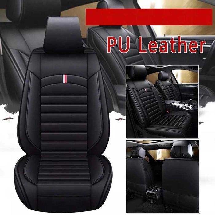 Луксозна универсална кожена тапицерия - черна или черна със син шев