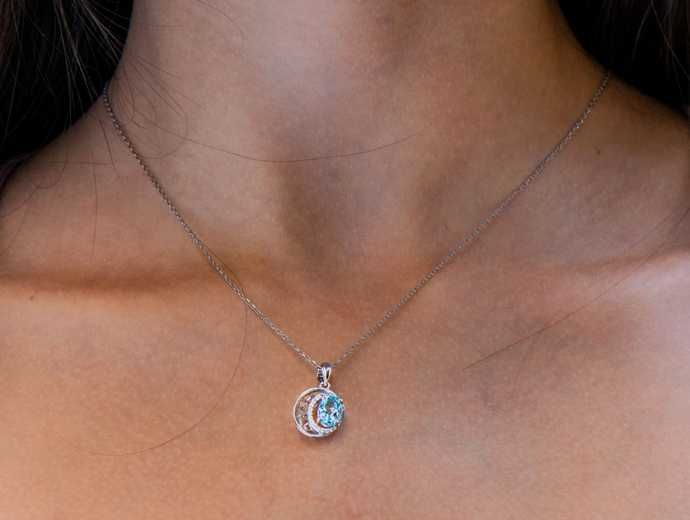 Комплект сребро и СИН ТОПАЗ - естествен камък!