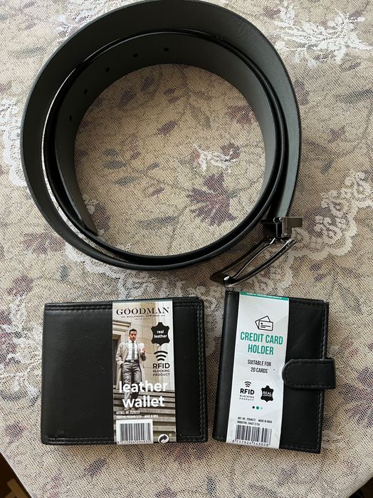 Естествена кожа портмоне, порт карт и колан