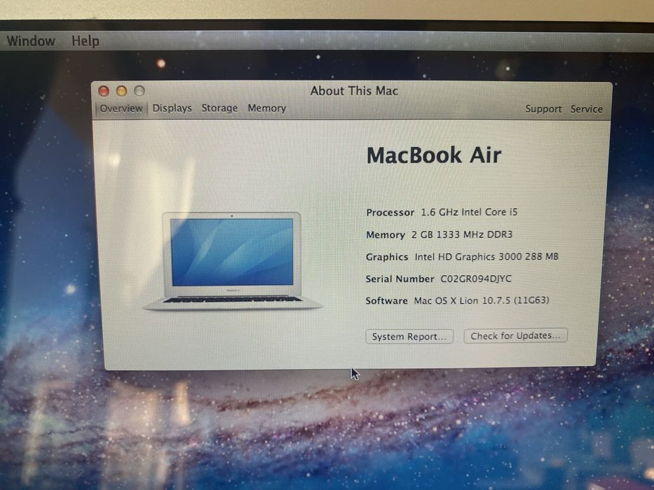 MacBook Air (11-inch, Mid 2011) model: A1310