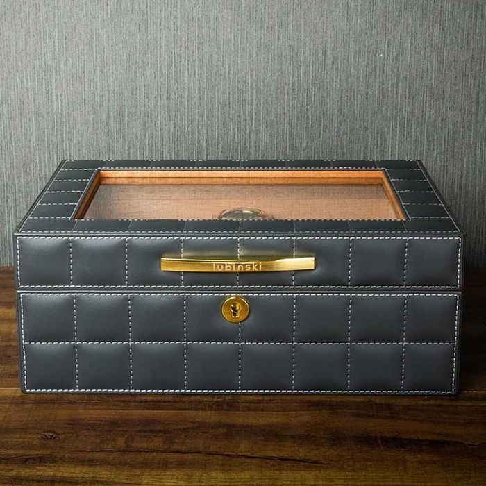 Хумидор, Кедър и кожа, Lubinski, 30-50 пури, Хидрометър и овлажнител