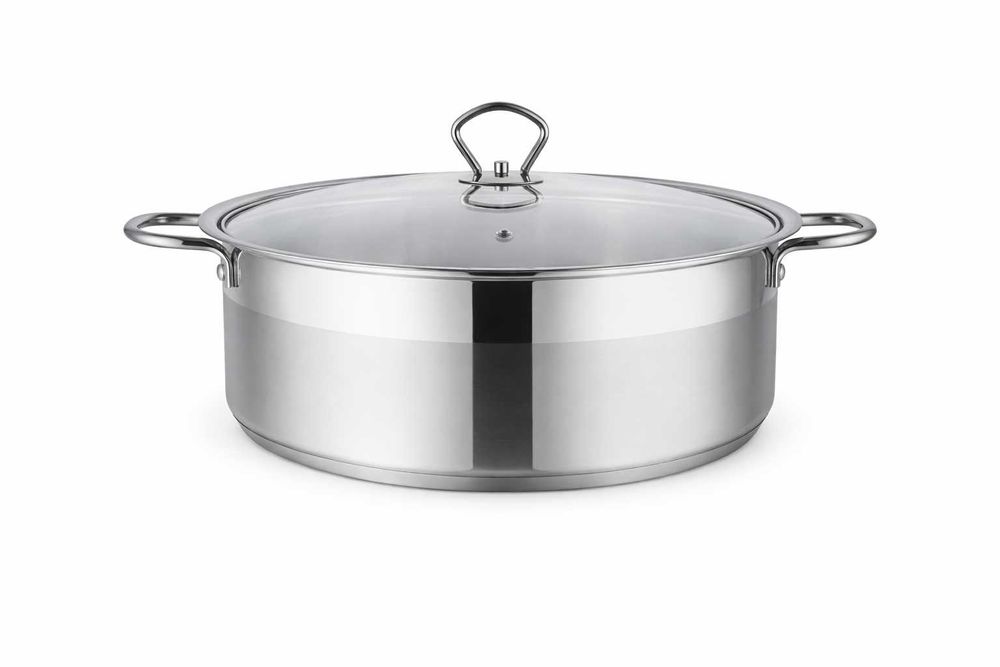 Oala inox joasa cu capac sticla Royalty Line 40 x 16 cm