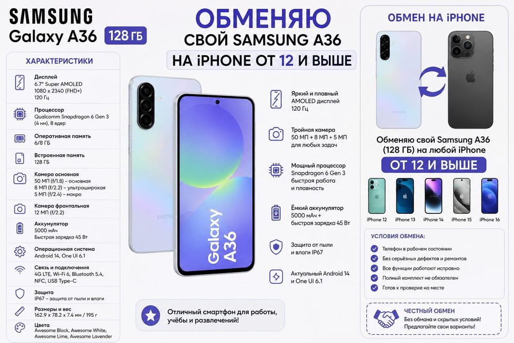 Продам обменяю Samsung a36