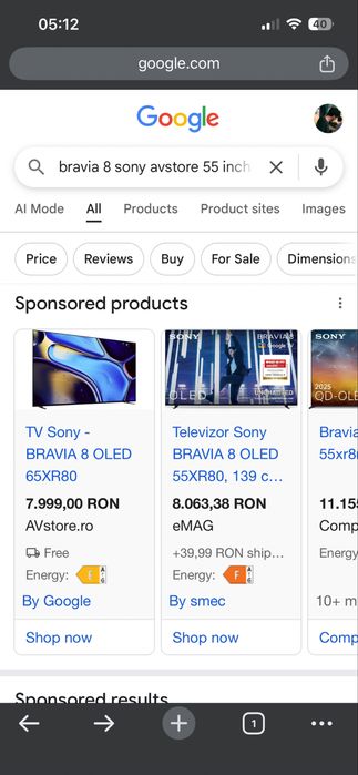 Sony Bravia  A80L OLED 139cm 144Hz + subscriptie filme  2 ani.