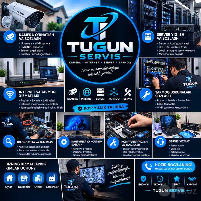 Kamera o‘rnatish | Internet | Kompyuter | Server — TUGUN SERVIS