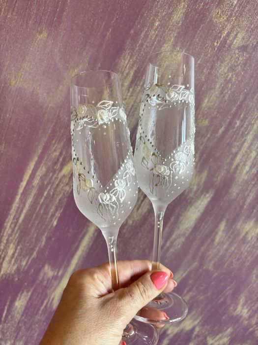 РАЗПРОДАЖБА!!! Рисувани ритуални сватбени чаши-комплект от 2бр