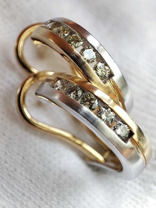 Cercei aur galben alb 14k Bicolor Half Creole Omega cu Diamant Briliant diamante briliante Certificat aur diamante ARTMAX