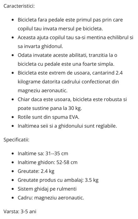 Bicicleta echilibru fara pedale Skillmax 2.5kg