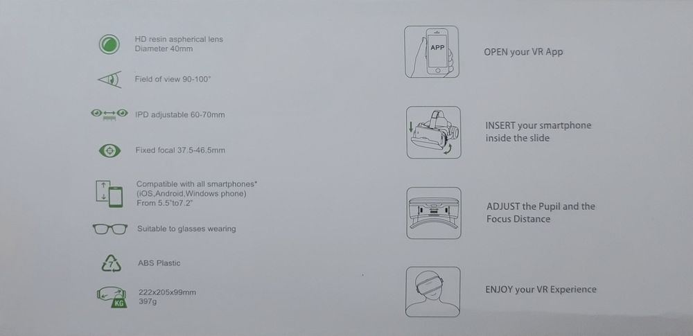 Blutusli VR Ochki VR Box Naushnikli / 7 dyumgacha telefonlar tushadi