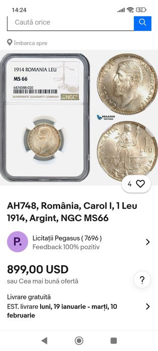 Monedă argint 1 Leu 1914 !!!