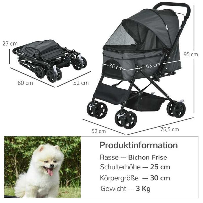 Кучешка количка PawHut, Кучешка количка до 10 кг