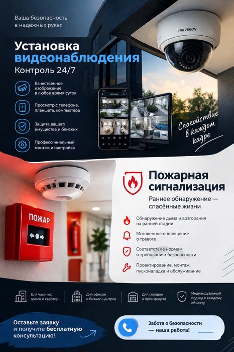 Установка камер видеонаблюдения | Пожарная сигнализация | Атырау