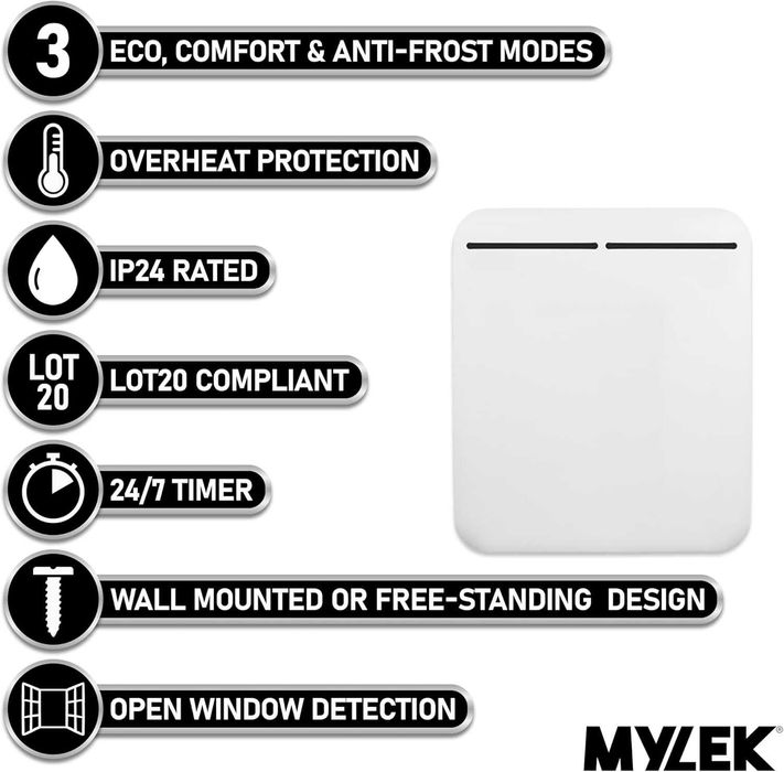 MYLEK Електрически панелен радиатор за отопление 500W UK Щепсел