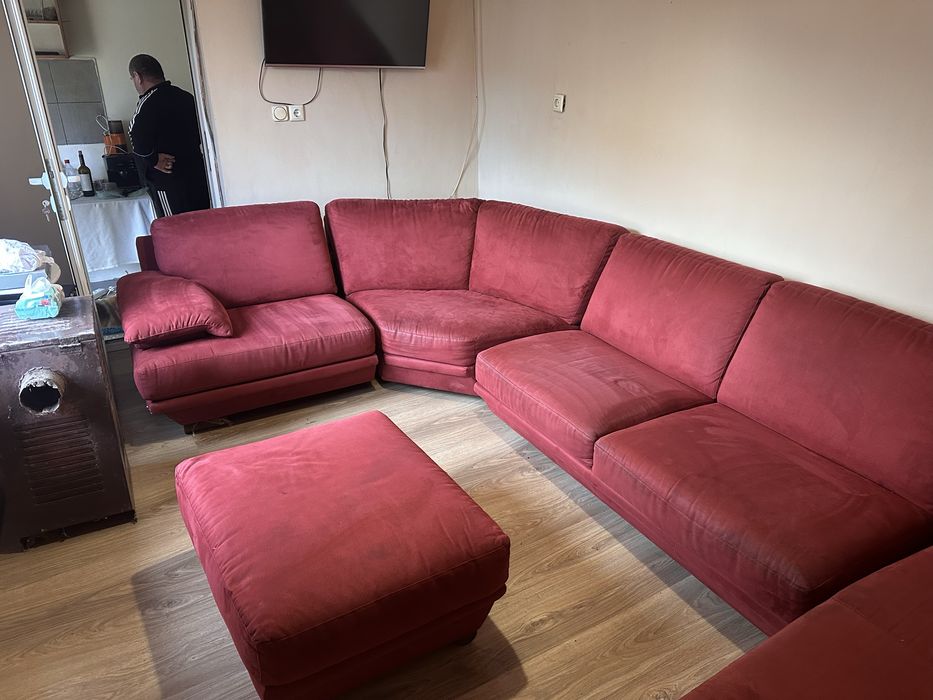 Луксозен ъглов диван бордо + табуретка | Внос Нидерландия