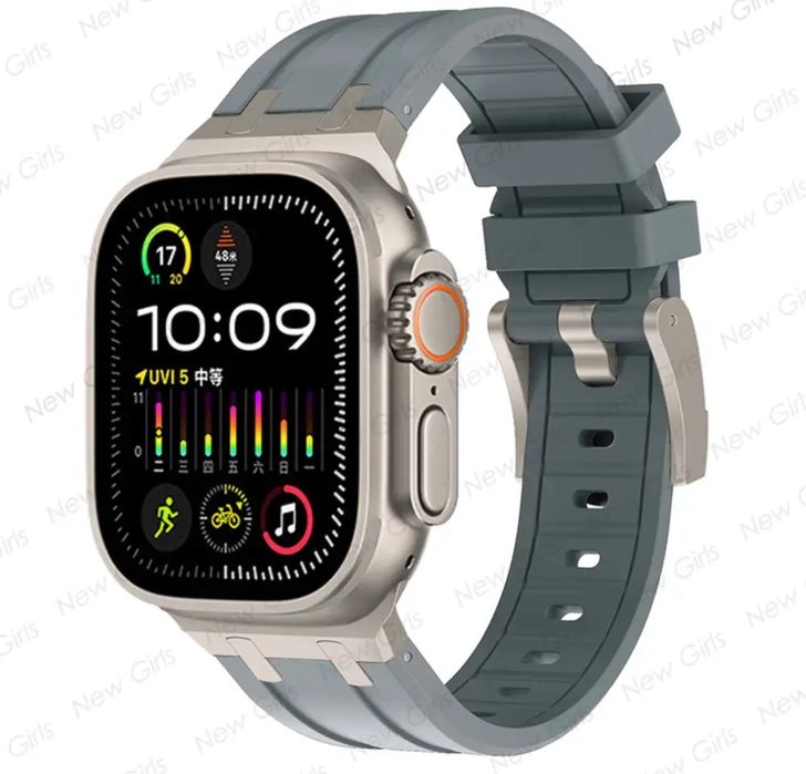 Husa Curea Silicon Titaniu Cablu Ceas Apple Watch 6 7 8 9 10 11 ULTRA
