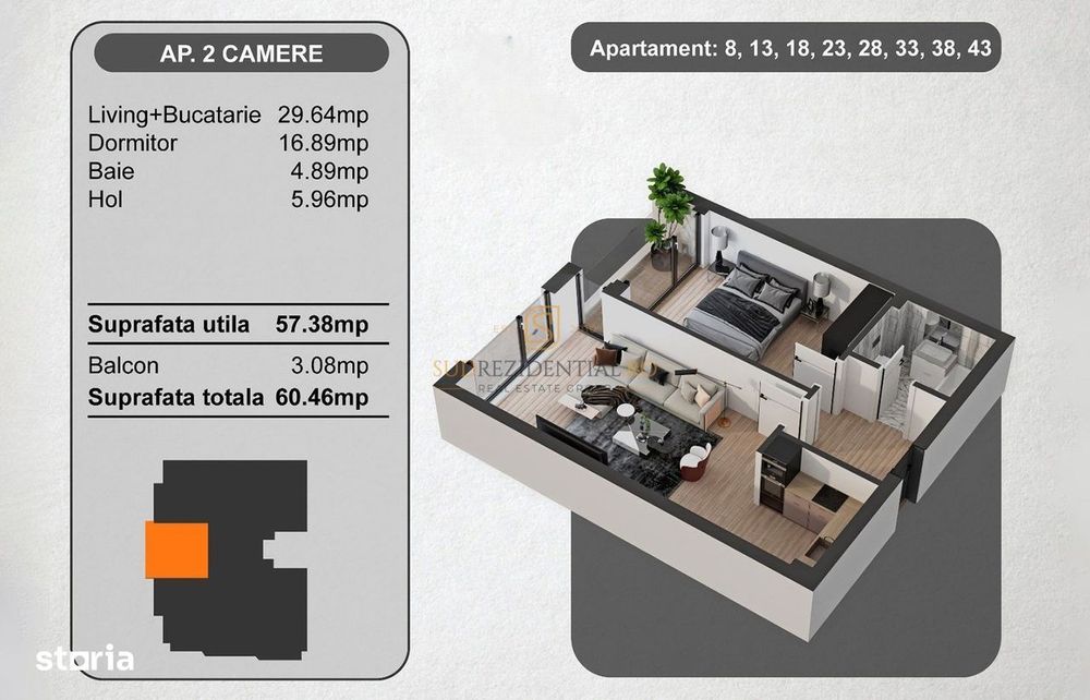 Apartament modern de vanzare, 60 mp, Top Residence, Sector 5