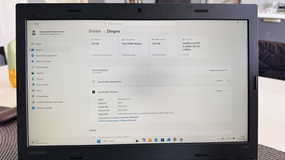Laptop Lenovo ThinkPad L470 – i5, 32GB RAM, SSD, Windows 11 Pro