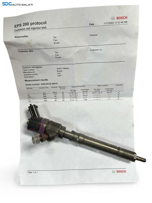 Injector Injectoare Verificate pe Banc cu Fisa Hyundai Matrix 1.5 CRDI 2001 - 2010 Cod 33800-27000 0445110064 [B4132]