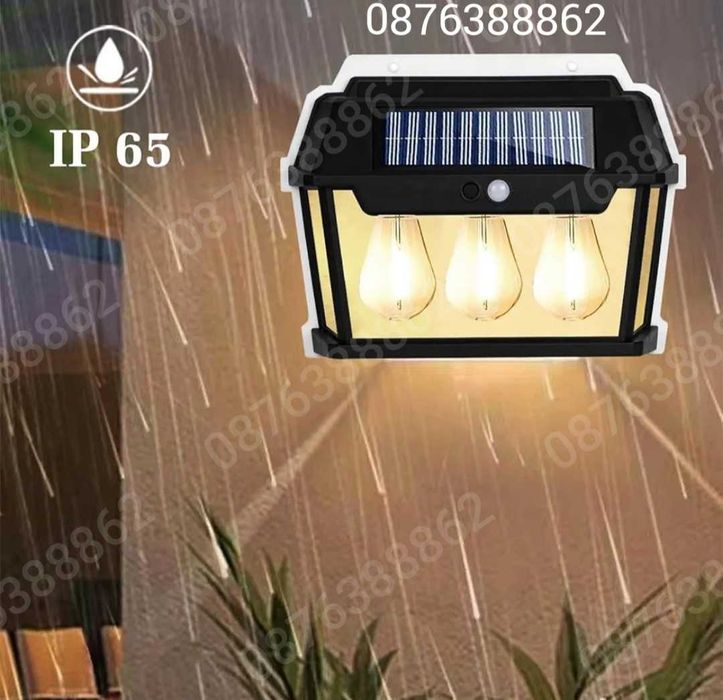 ПРОМО!Соларна лампа за фасада, топла светлина, сензор за движение 38W