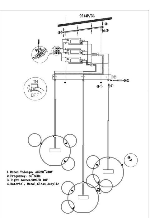 Lustra de Dinning LED cu ornamente din sticla