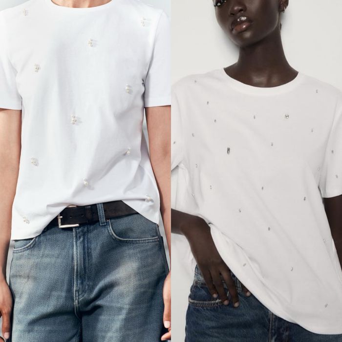 Памучна тениска с камъни ZARA S-М размер