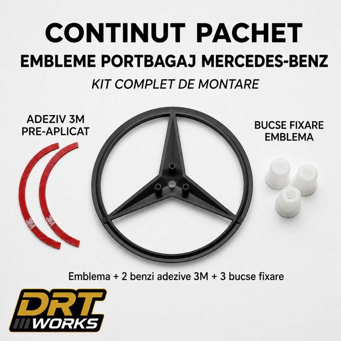 Emblemă Portbagaj Mercedes-Benz Negru Lucios A-Class C-Class E-Class CLA CLS GLA GLC GLE S-Class