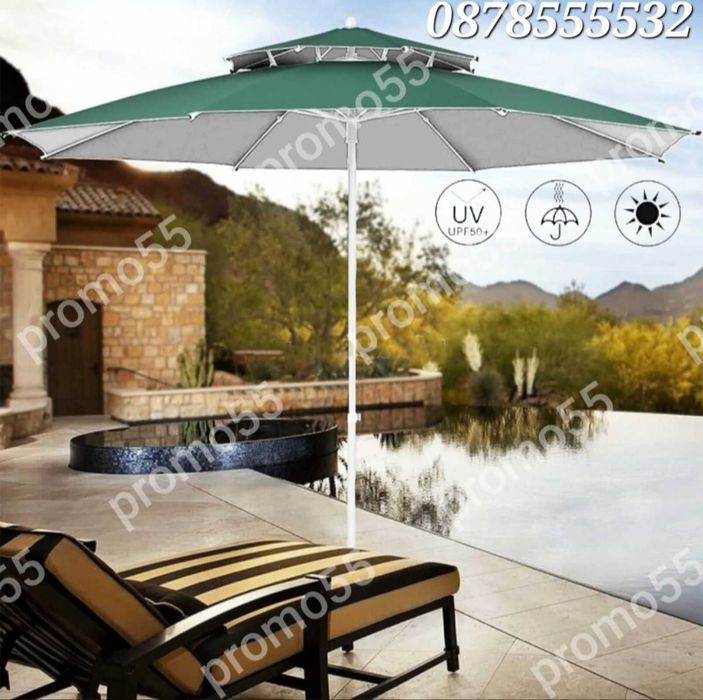 Плажен Чадър с УВ защита 220см. с Двоен Покрив, Стабилност при Вятър