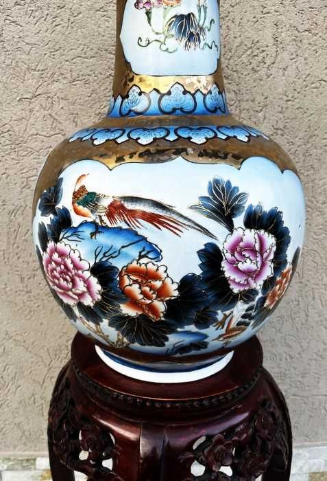 Impozanta vaza japoneza-portelan fin-stil Imari-pasari-flori-email-aur-cromatica luxurianta-Olanda