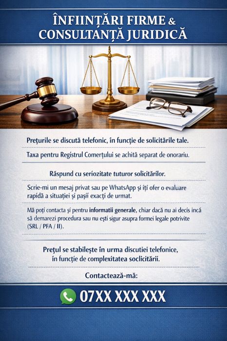 Infiintare firma - Servicii juridice – Registrul Comerțului