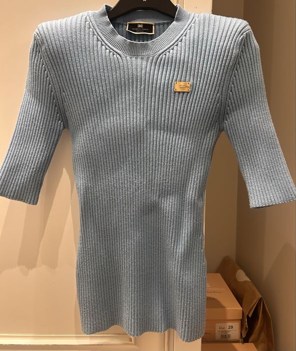 Elisabetta Franchi плетен пуловер с 7/8 ръкав синьо