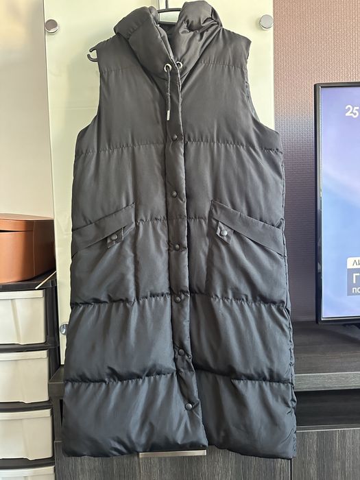 Черен дълъг ватиран елек